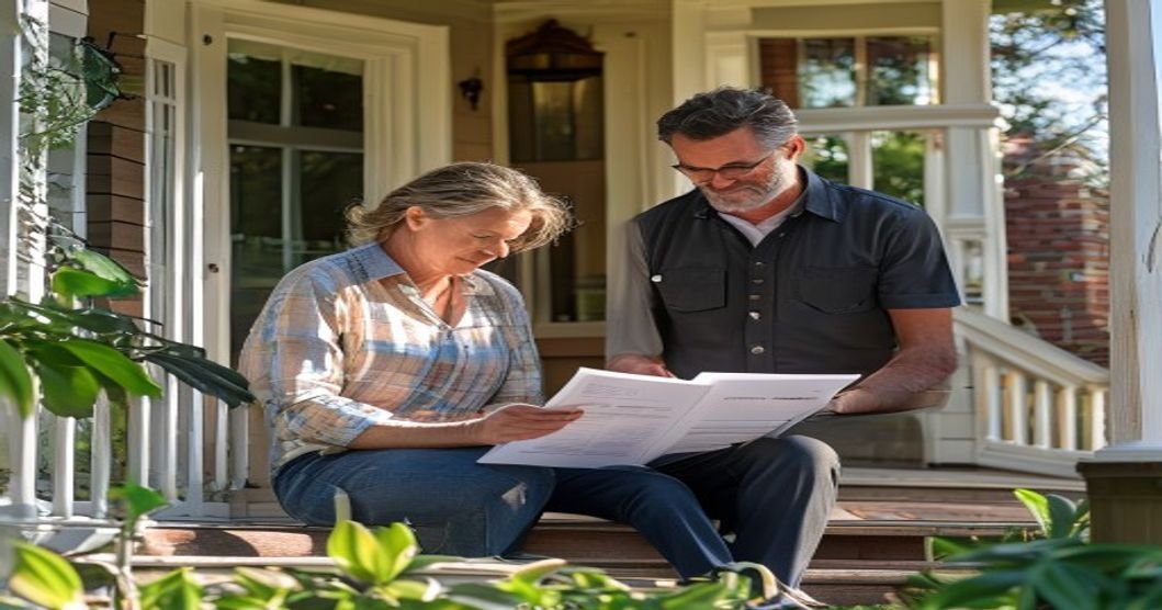Maryland homeowner reviewing for sale by owner paperwork on front porch